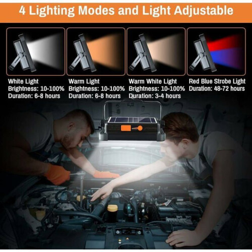 Rechargeable LED floodlight, 336 LEDs, 100W, solar panel, 4 modes, 12000mAh battery, ideal for camping, VHV 2