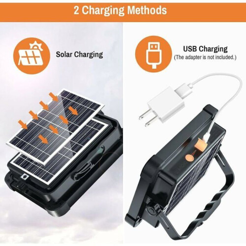 Rechargeable LED floodlight, 336 LEDs, 100W, solar panel, 4 modes, 12000mAh battery, ideal for camping, VHV 1
