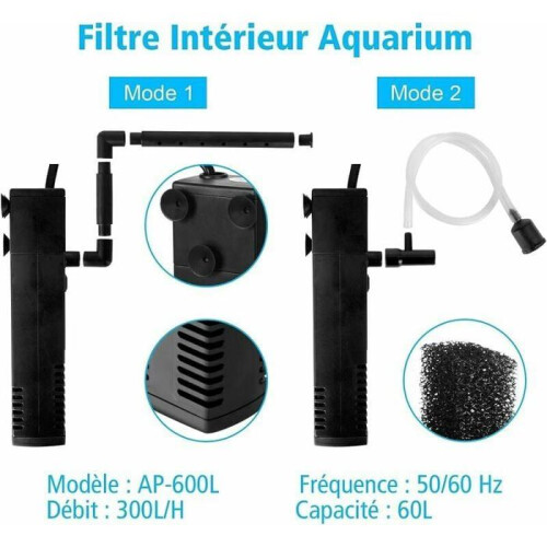 Aquarium internal filter 4W 600 LH Aquarium filter pump 60L filter sponges included Efficient VHV 2