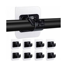 Set of 8 curtain rod holders, rod holder without drilling, self-adhesive transparent rod holder, black VHV