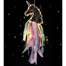 VHV Handmade LED dream catcher as wall decoration with unicorn motif