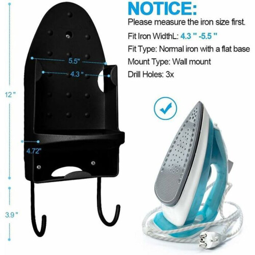 Wall-mounted ironing board holder, storage organizer, black, VHV 1