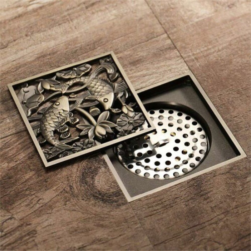 Retro copper bathroom drain, odor-resistant, insect-resistant, non-reflective, green bronze, VHV