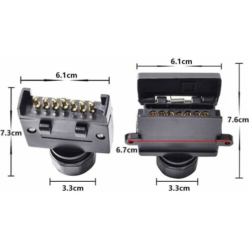 7-pin plug and socket for trailers, waterproof, suitable for trucks and campers, VHV 1