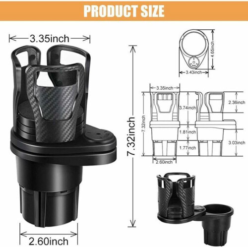 VHV Carbon Fiber Car Cup Holder, Multifunctional, Double Rotatable and 360 Degree Adjustable 2