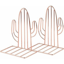 Metal bookends, 1 pair of decorative cactus bookends for desks and shelves, rose gold VHV