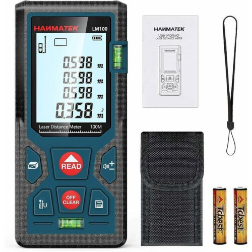 LM100 100m digital laser distance meter, measures length, area and volume, LCD backlight, VHV