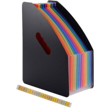 Black A4 magazine holder with 13 compartments, portrait format, expandable, for the desk, VHV