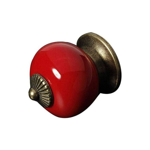 Set of 5 round ceramic knobs for cupboard doors or drawers - porcelain handle - country style - red VHV 1