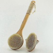 2-piece bath brush with dry cleaning or wet brush, natural bristles shower brush for exfoliating, stimulating blood circulation, massaging the skin an