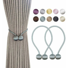 Pack of 2 magnetic curtain ties with ball hooks for curtain clamps, cord loops, light blue, VHV