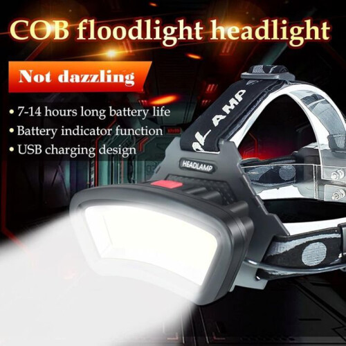 USB Rechargeable COB LED Headlamp, Waterproof, 2000 Lumens, Red Light, Work Light for Helmet Maintenance and VHV 1