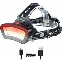USB Rechargeable COB LED Headlamp, Waterproof, 2000 Lumens, Red Light, Work Light for Helmet Maintenance and VHV