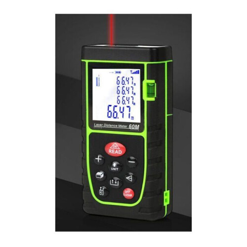 60m Digital Laser Distance Meter for Measuring Length, Area, Volume, Pythagorean Theorem, Green LCD Backlight, VHV