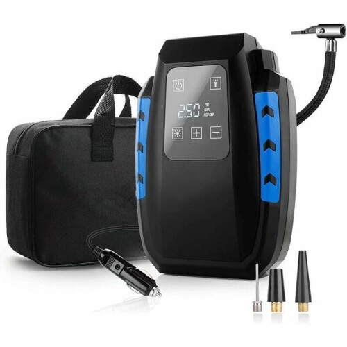 Portable 12V air compressor, digital car tire inflator with LED light and 3m cable VHV