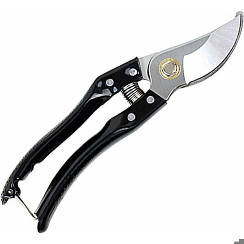 Stainless steel garden shears with lock and non-slip handle, black VHV