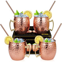 Moscow Mule glass set, 4 Moscow Mule mugs with 4 straws