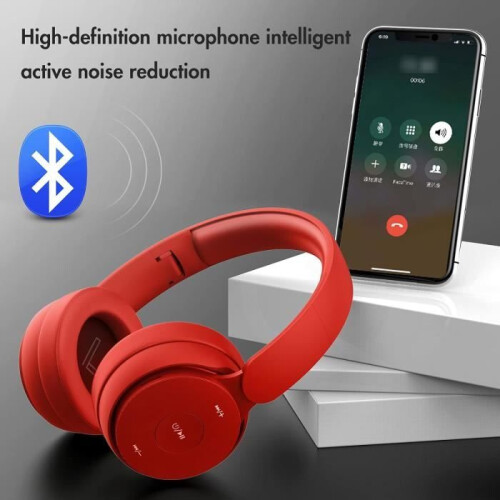 Bluetooth Headset – VHV – Foldable Model – 25 Hour Battery Life – Noise Cancelling – Red 1