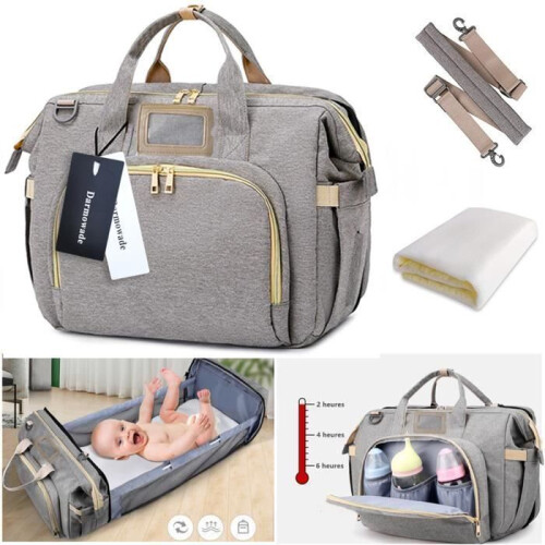 Multifunctional and waterproof diaper bag, portable travel bag with foldable bed.