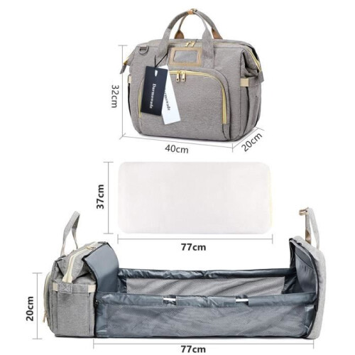 Multifunctional and waterproof diaper bag, portable travel bag with foldable bed. 2