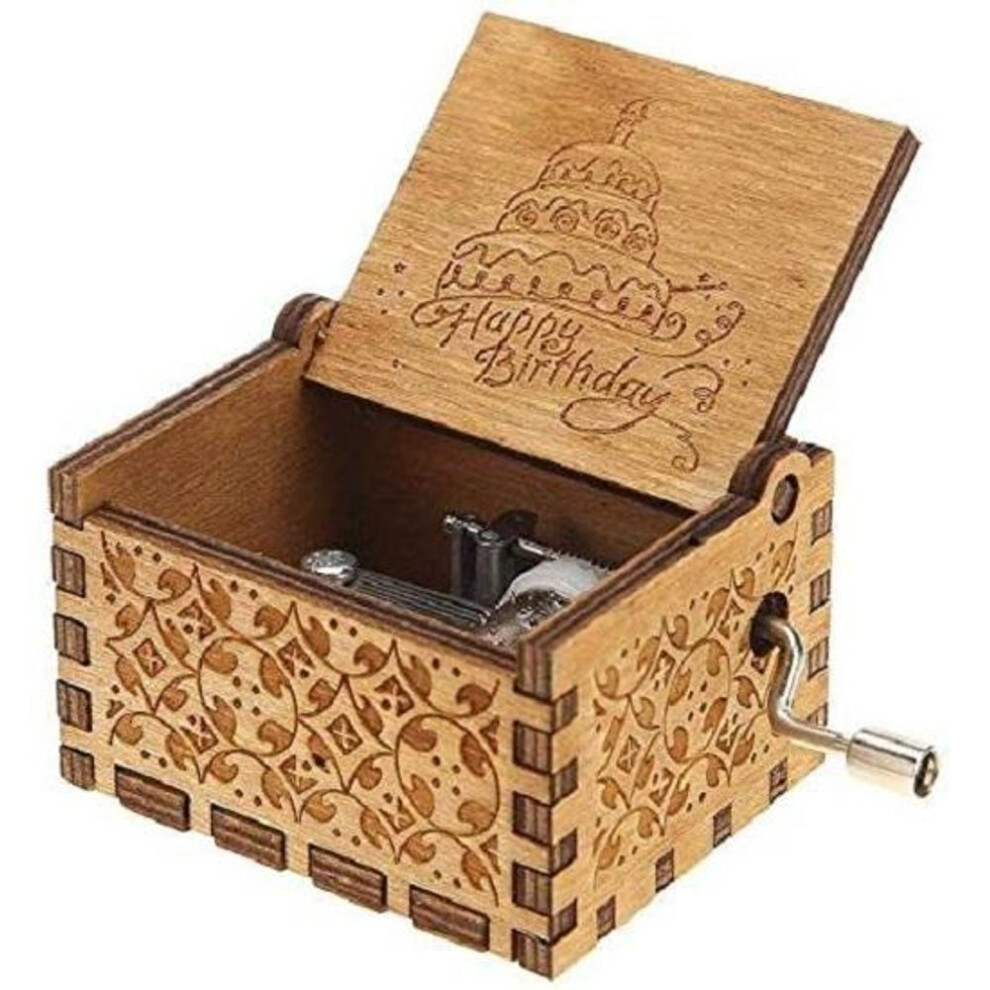 Wooden Hand Cranked Collectable Engraved Music Box (happy Birthday)- Multi Color(pack Of 1)