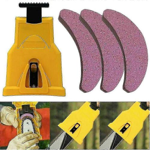 (Sharpener and 3pcs Grindstone) Chainsaw Teeth Sharpener Saw Chain Kit Professional Woodworking Tool