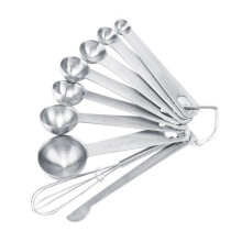 Set of stainless steel coffee measuring spoons with measuring stick