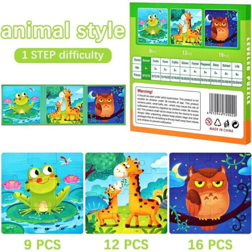 Magnetic puzzle for children – Montessori – 3 difficulty levels – Animals 2