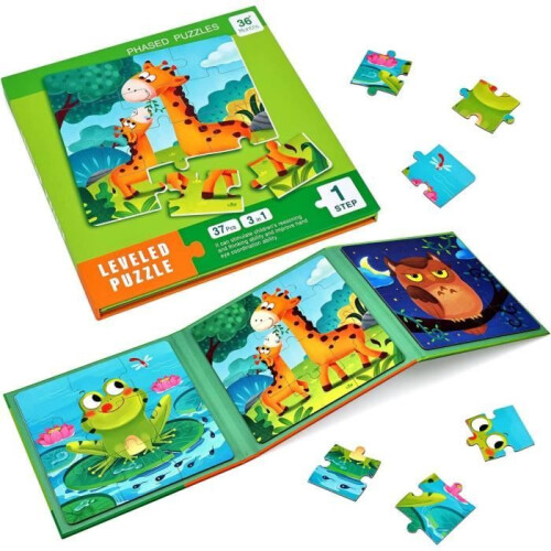 Magnetic puzzle for children – Montessori – 3 difficulty levels – Animals