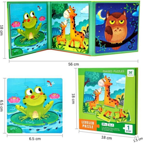 Magnetic puzzle for children – Montessori – 3 difficulty levels – Animals 1