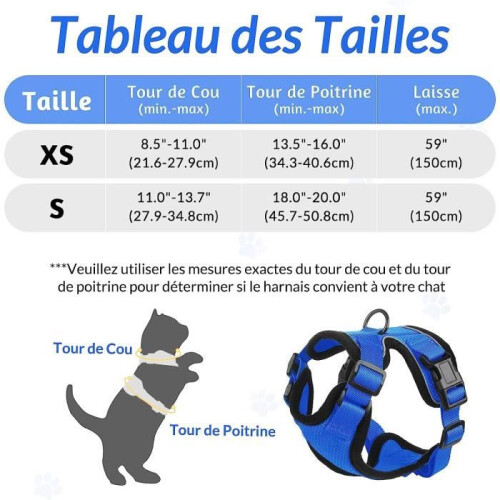 Adjustable harness for cats and small dogs, blue, XS - Breathable reflective vest 1
