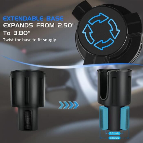 Car cup holder with extendable base for bottles with a diameter of 8.6 to 10.4 cm 1