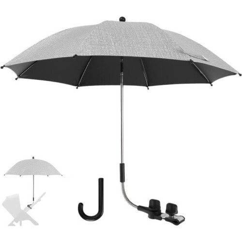 Universal umbrella for prams and buggies, UV protection 50+, diameter 85 cm, with umbrella handle - gray