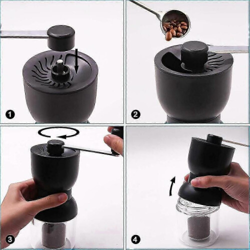 Manual Coffee Grinder with Ceramic Burrs, Hand Coffee Mill with 2 Containers Adjustable Coarseness 1