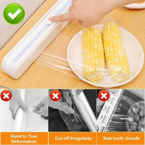 Suction cup food wrap dispenser, plastic film cutter, for kitchen 2