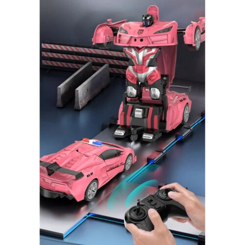 Transformers RC Toy, 1:18 Scale, 2.4GHz Remote Control, Transforming Robot Car with LED Light and Rotating Drift, Pink 1