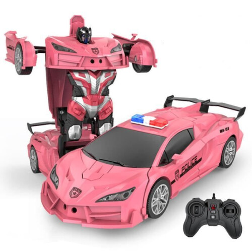 Transformers RC Toy, 1:18 Scale, 2.4GHz Remote Control, Transforming Robot Car with LED Light and Rotating Drift, Pink