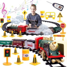 Toy train for children – steam model with smoke, sounds, lights and tracks – including remote control