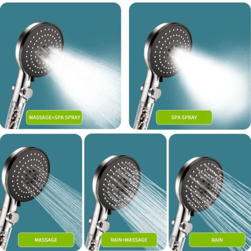 Shower head, 3-layer, ion filtration, high pressure, water-saving, 5 settings, universal with 1.5 m hose 2