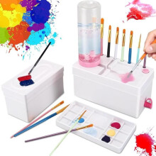 Improved Brush Cleaner, 4-in-1 Brush Cleaner with Palette for Acrylic, Watercolor and Watercolour Paint, Pink