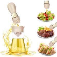 200 ml oil can with brush, 2 in 1, with silicone brush, for kitchen, grill, salad, beige