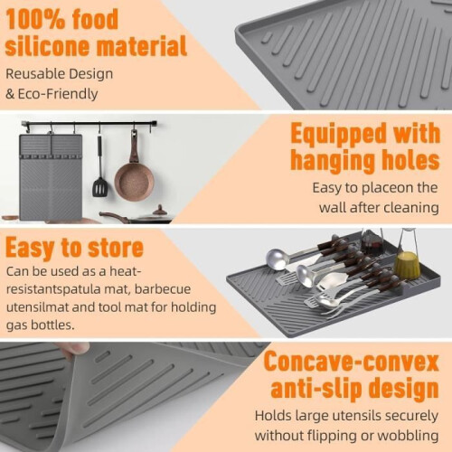 Grill mat compatible with Blackstone, silicone spatula mat, silicone baking mat (29 x 40 cm, gray) 2