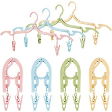 12-pack foldable travel clothes hangers with clips, colorful plastic, non-slip, portable, lightweight, easy to carry