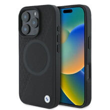 BMW Signature Leather Half Textured &amp; Circle Case with MagSafe for iPhone 16 Pro 6.3" Black - BMHMP16L23RTPK