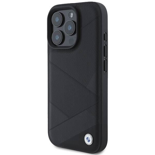 BMW BMW Signature Leather Crossing Lines Pattern Case for iPhone 16 Pro 6.3" Black 1