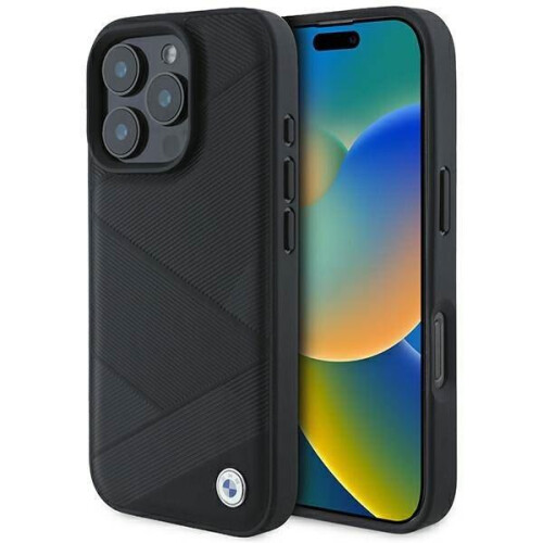 BMW BMW Signature Leather Crossing Lines Pattern Case for iPhone 16 Pro 6.3" Black