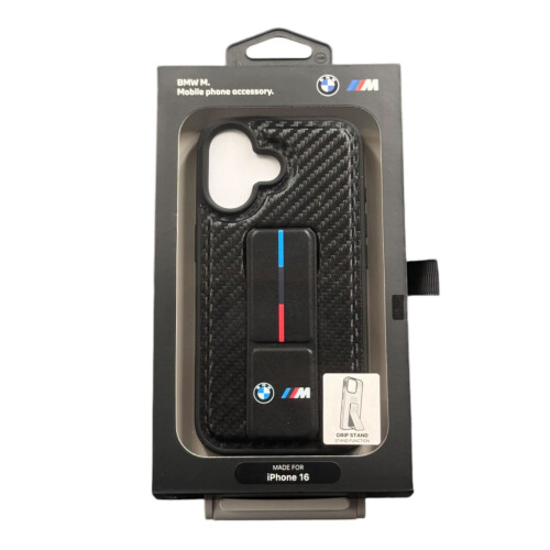 BMW Coque rigide BMW pour iPhone 16 avec support M Grip, noir carbone