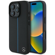 Mercedes MB Blue Line Leather Case with MagSafe for iPhone 16Pro Black