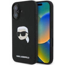Karl Lagerfeld Liquid Silicone Karl Head Case for iphone 16 6.1" Black - KLHMP16SSKHPPLK
