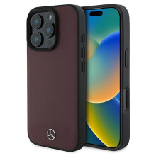 Mercedes Textured And PlainLeatherCase withMagSafe for iPhone16Pro Red